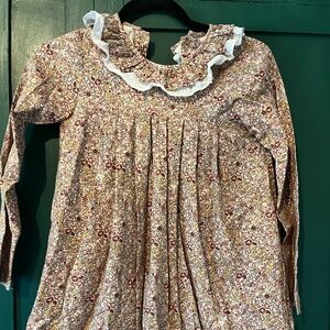 La Coqueta brown and burgundy floral dress with Peter Pan collar